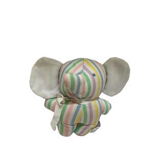 Bantam Vintage Pastel Striped Elephant Plush Rattle Stuffed Animal Toy 5.5"